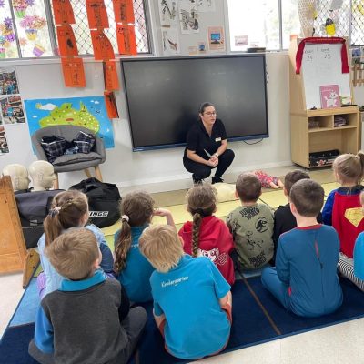 trainer teaching at childcare junior safety and wellbeing. empowering young people with the skills to support their own mental health and build resilience as well as learning how to identify the signs and symptoms of someone who may be struggling with their own mental health.