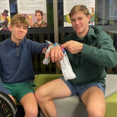 teens managing a bleed with a sock
