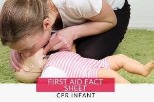 Woman performing CPR on an infant mannequin learning how to perform cpr on an infant