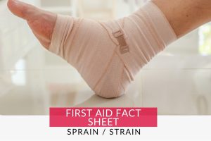 foot wrapped in bandage, sprains and strains