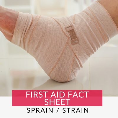 Sprain – First Aid Management foot wrapped in bandage, sprains and strains