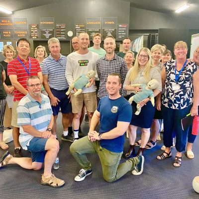 group of staff after workplace training, they completed HLTAID009 Provide Cardiopulmonary Resuscitation course. A fun and fast cpr class, ideal for workplace training