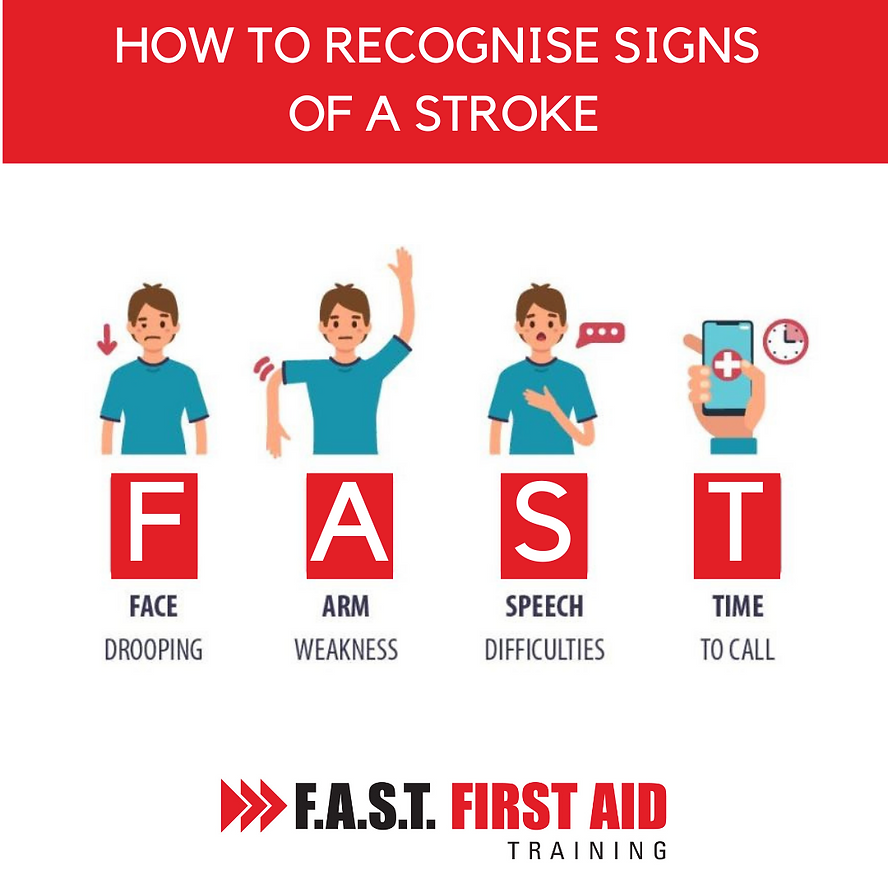 FAST Recognising the signs and symptoms of a stroke, learn how to provide first aid by learning at a First Aid course in Ipswich