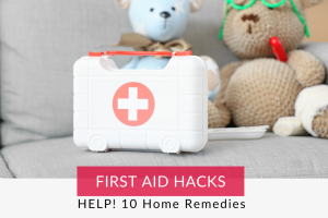 first aid kit and teddy bears. home first aid remedies