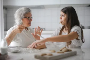 Young woman talking with an older woman 