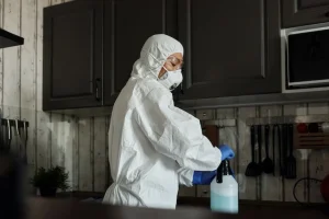 Person dressed in suitable PPE for managing chemicals - Workplace Health and Safety