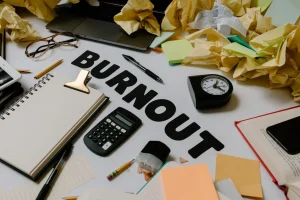 burnout text. employee burnout is on the rise, teach your staff about mental health awareness and wellbeing is important workplace training to help reduce stress and avoid burnout. Mental health first aid course Brisbane.